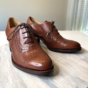 The Office of Angela Scott Mrs. Hazel Brogue Oxford Heels Brown Leather Size 9